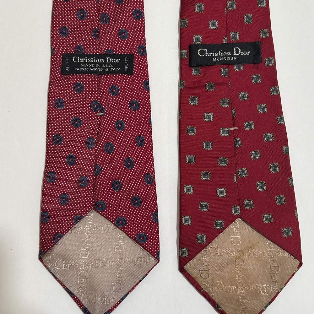 Christian Dior Elegant Red Patterned Ties Set of 2. Vintage. Preowned - Picture 2 of 9